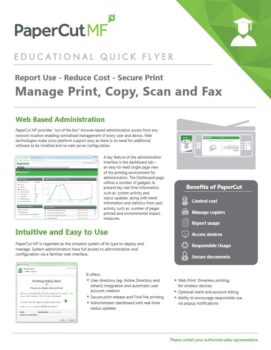 Education Flyer Cover, Papercut MF, Optimum Business Services, Canon, Copystar, Kyocera, Laserfiche, Soquel, San Jose, Monterey, CA, California
