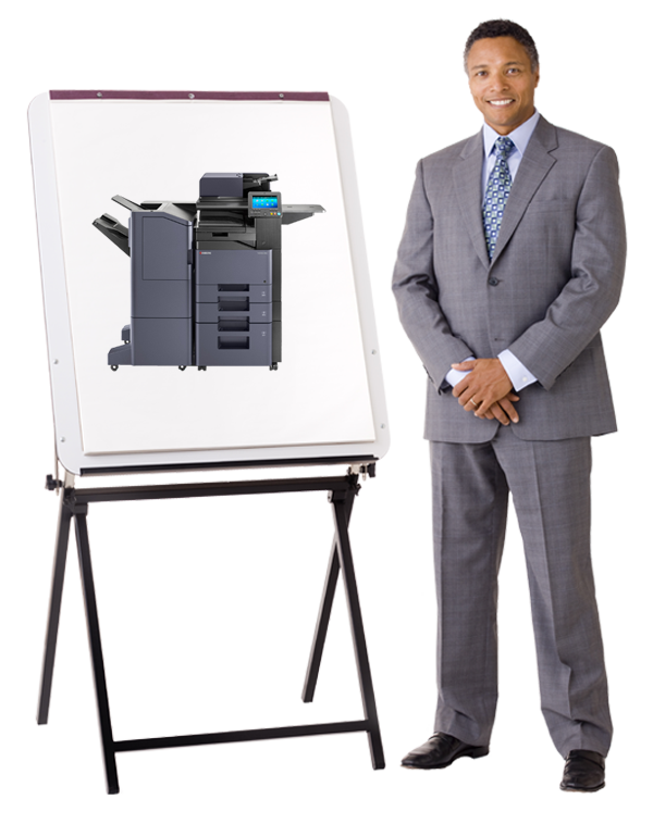 Taskalfa Working Businessman Easel Training Kyocera, Optimum Business Services, Canon, Copystar, Kyocera, Laserfiche, Soquel, San Jose, Monterey, CA, California